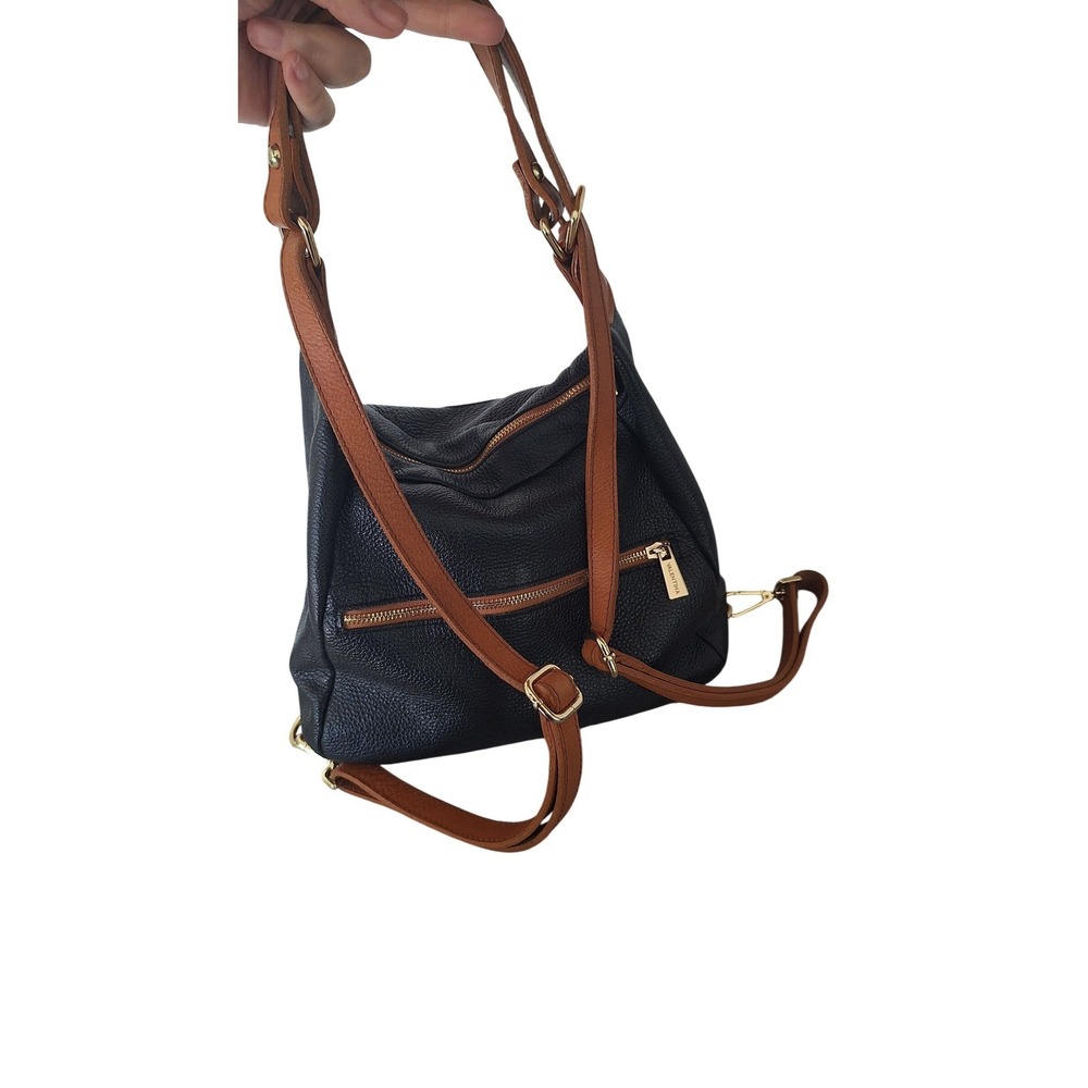 Valentina Black Brown Leather‎  Convertible Backpack Shoulder Bag - Picture 10 of 11
